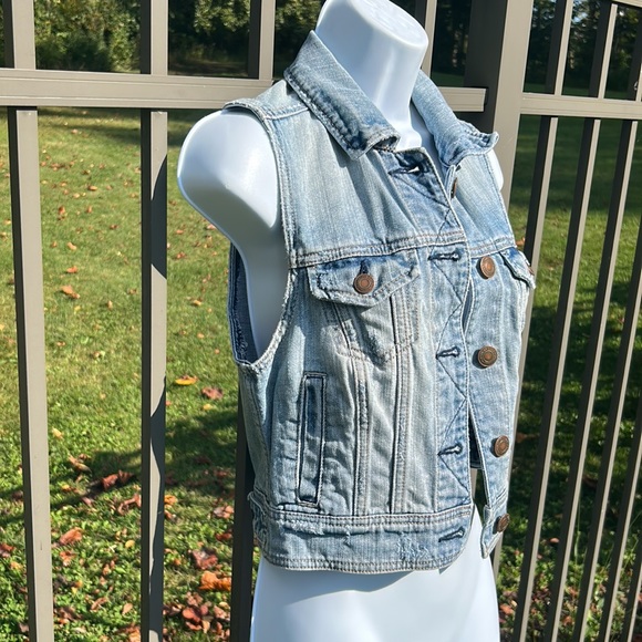 American Eagle Denim Blue Jean Cotton Vest Jacket Size Small Petite - Picture 3 of 6